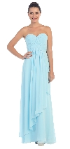 Strapless Pleated & Shirred Bust Long Bridesmaid Dress in Light Blue