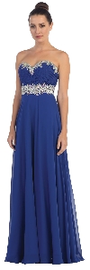 Strapless Rhinestones Empire Bust Formal Evening Dress in Royal Blue