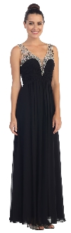 Main image of V-Neck Bejeweled Bust & Shoulders Long Formal Evening Dress