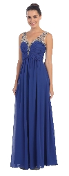 V-Neck Bejeweled Bust & Shoulders Long Formal Evening Dress in an alternative image