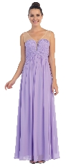 V-Neck Mesh Shoulders Shirred Bust Long Bridesmaid Dress in Lilac
