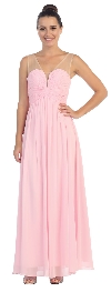 Main image of V-Neck Mesh Shoulders Shirred Bust Long Bridesmaid Dress