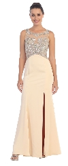 Rhinestones Mesh Top Flared Skirt Long Prom Dress in Champaign