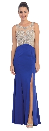 Main image of Rhinestones Mesh Top Flared Skirt Long Prom Dress