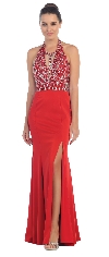 Main image of Halter Neck Rhinestones Bust Flared Skirt Long Prom Dress