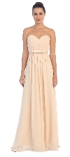 Strapless Pleated Bust Bow Waist Long Bridesmaid Dress in Champaign