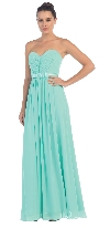 Strapless Pleated Bust Bow Waist Long Bridesmaid Dress in Mint