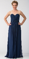 Strapless Pleated Bust Bow Waist Long Bridesmaid Dress in Navy