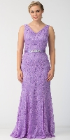 Main image of Floral Lace V-Neck Floor Length Formal Bridesmaid Dress