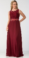Main image of Mock Two Piece Lace Bodice Floor Length Prom Dress
