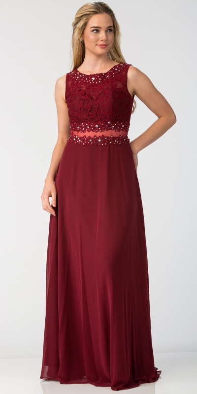 Mock Two Piece Lace Bodice Floor Length Prom Dress