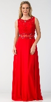 Mock Two Piece Lace Bodice Floor Length Prom Dress in Red