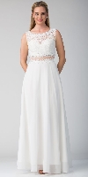 Mock Two Piece Lace Bodice Floor Length Prom Dress in White