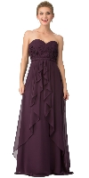Strapless Shirred Bust Ruffled Skirt Long Bridesmaid Dress in Egg Plant