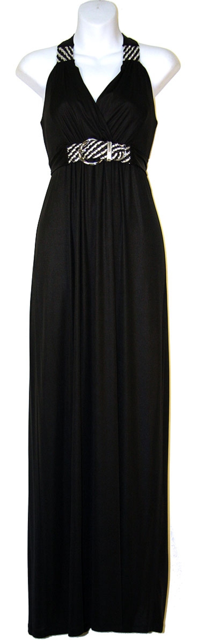 Broad Strapped  Halter Top Evening Dress