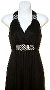 Broad Strapped  Halter Top Evening Dress in Black closeup