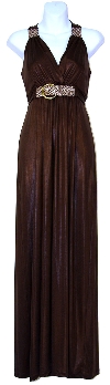 Broad Strapped  Halter Top Evening Dress in Brown color