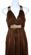 Broad Strapped  Halter Top Evening Dress in Brown Closeup