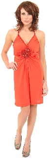 Halter Neck Party Dress with Front Keyhole in Orange