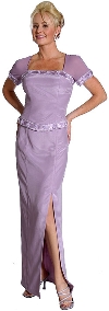 Main image of Short Sleeved Beaded Long Evening Dress