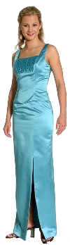 Satin Beaded Full Length Bridesmaid Dress in Carribean Blue