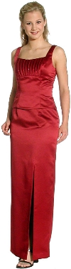 Satin Beaded Full Length Bridesmaid Dress in Dark Red color