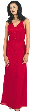 Beaded Formal Full Length Evening Dress in Red color