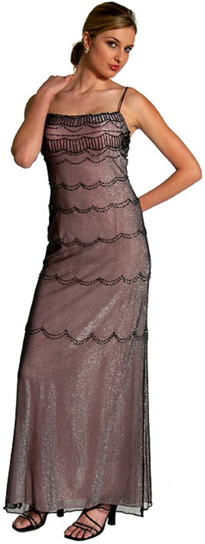 Metallic Poly Net Beaded Formal Dress
