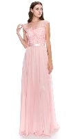 Main image of Round Neck Embroidered Lace Mesh Top Long Prom Dress