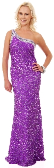 One Shoulder Bare Back Sequined Long Sequin Formal Dress. 10132.