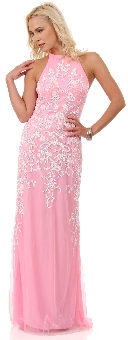 Halter Neck Keyhole Back Sequined Long Sequin Formal Dress. 10166.