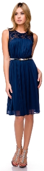 Round Neck Graduation Graduation Dress with Lace & Silver Belt. 11405.