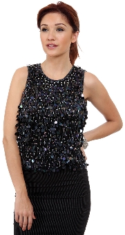 Hanging Sequins Covered Sleeveless Blouse. 4389.