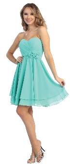 Strapless Overlap Bust Floral Accent Short Graduation Dress. 45542.
