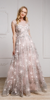 Floral & Embroidered Full Length Prom Gown. a2018.