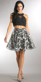Lace Embellished Crop Top with Floral Print Puffy Skirt. a818.