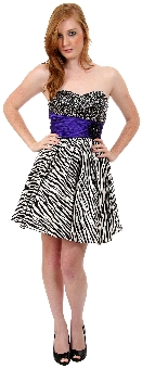 Strapless Sequined Zebra Print Short Grad Dress. p8103.